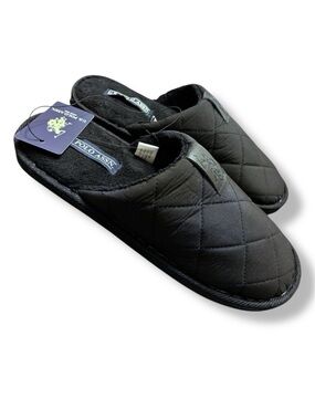 🥿 U.S. Polo Assn Quilted Black Men’s Slippers Indoor Outdoor Size L 11-12 NWT